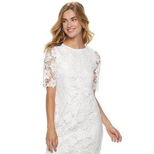 NWT Nina Leonard White Lace Knee Length Dress